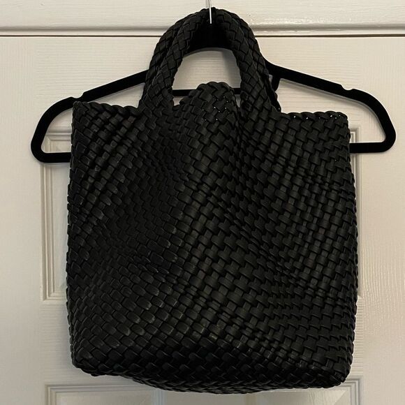 Woven Black Faux Leather Tote - Picture 1 of 6